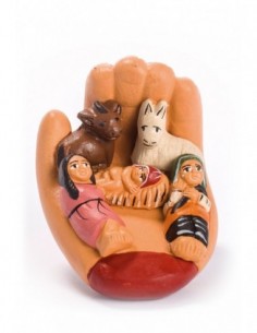 Presepe nella mano di dio in terracotta